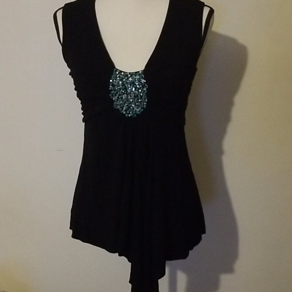 Robert Rodriguez black ruched blue beaded top M - Picture 3 of 5